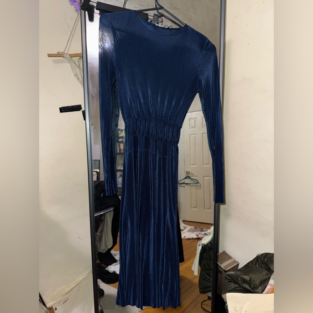 Zara Metallic Ribbed Mock Neck Dress